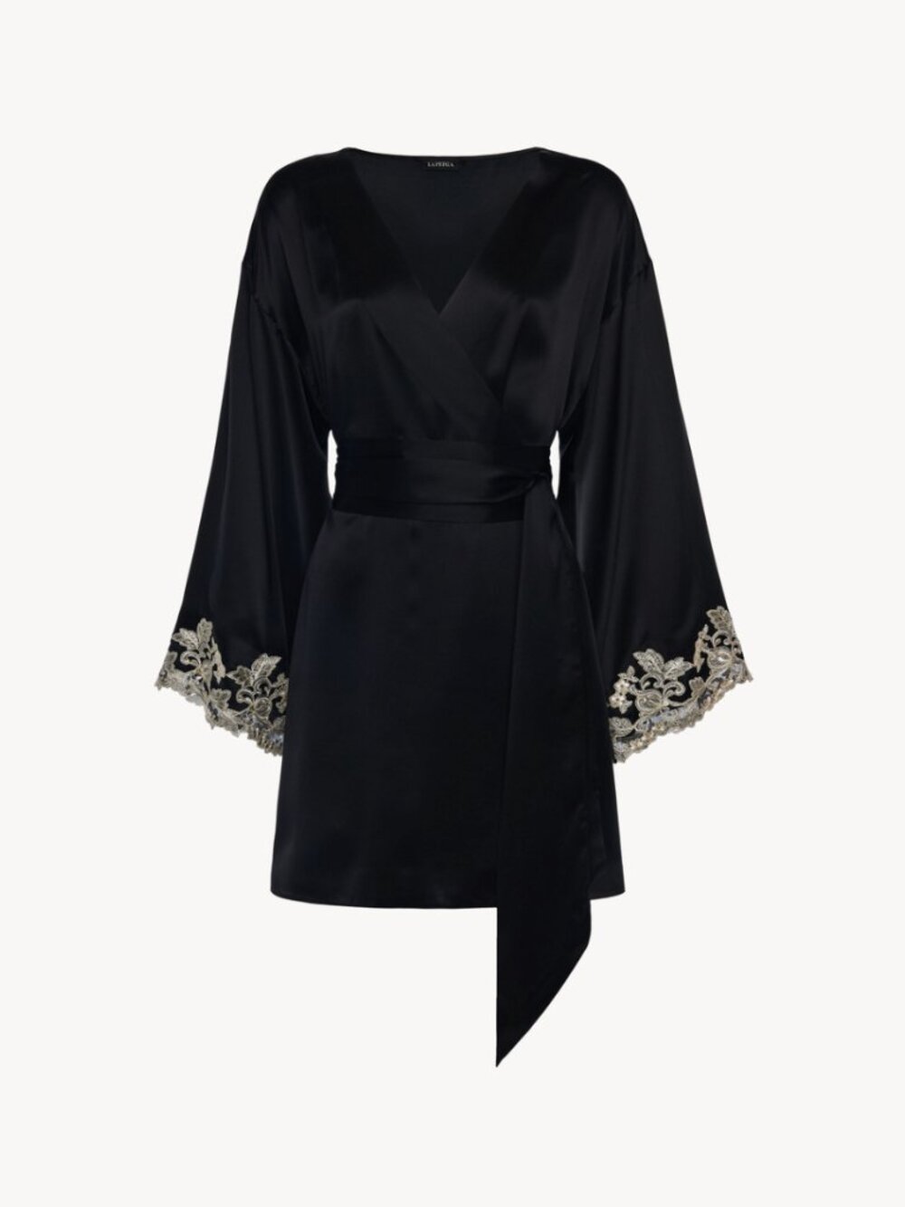 La Perla Black silk short robe with frastaglio